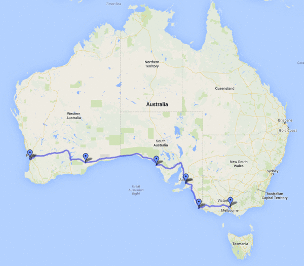 Melbourne to Perth Map